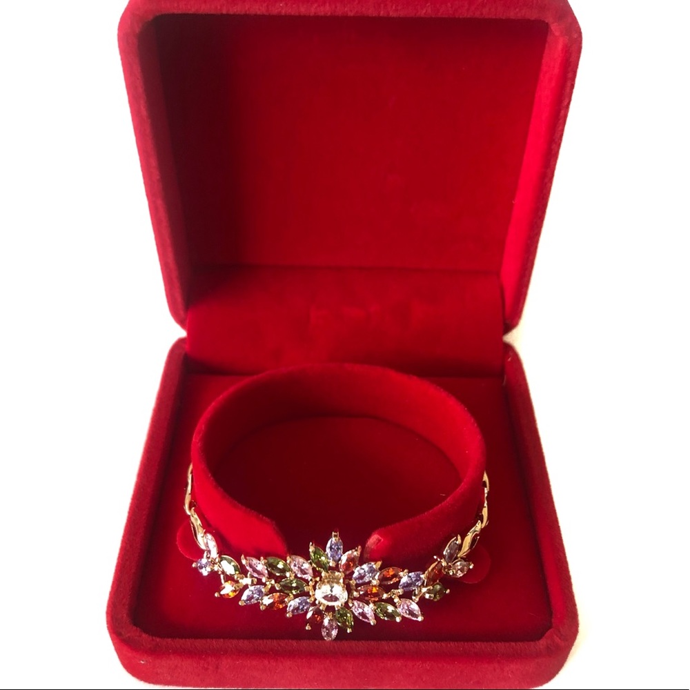 Multicolor Cubic Zirconia Flower Charm Bracelet